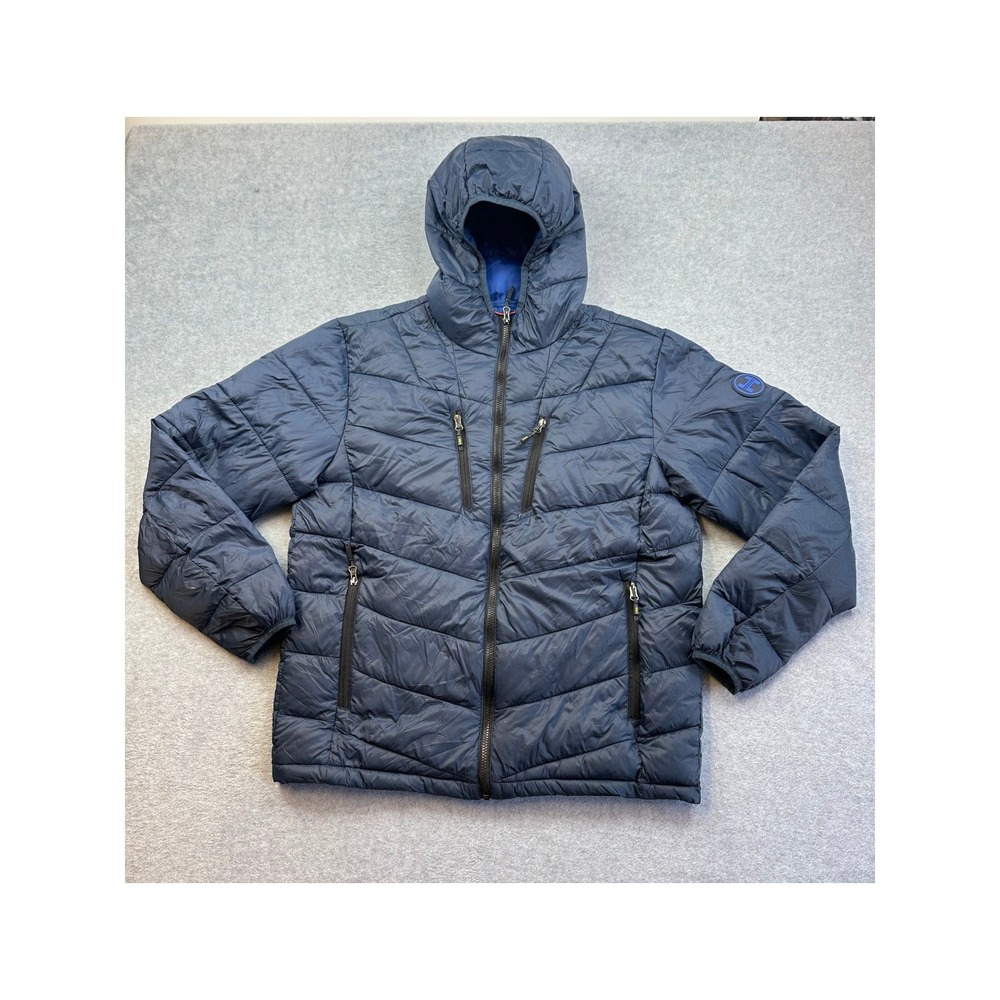 Hawke & Co Sport Mens Navy Blue Puffer Jacket Hooded Performance Quilted Large